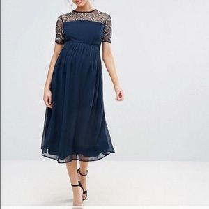 Maya Navy Maternity Embellished Midi Dress